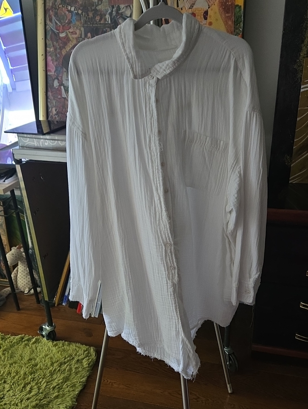 aeri White Crinkle Gauze Button-Down Shirt Onesie